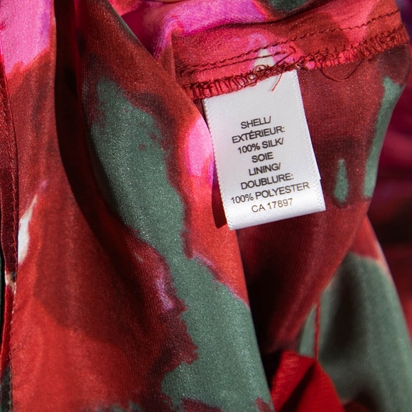 Banana Republic 100% Silk Red Abstract Watercolor Print Sleeveless Dress, Size 2 - Picture 10 of 13